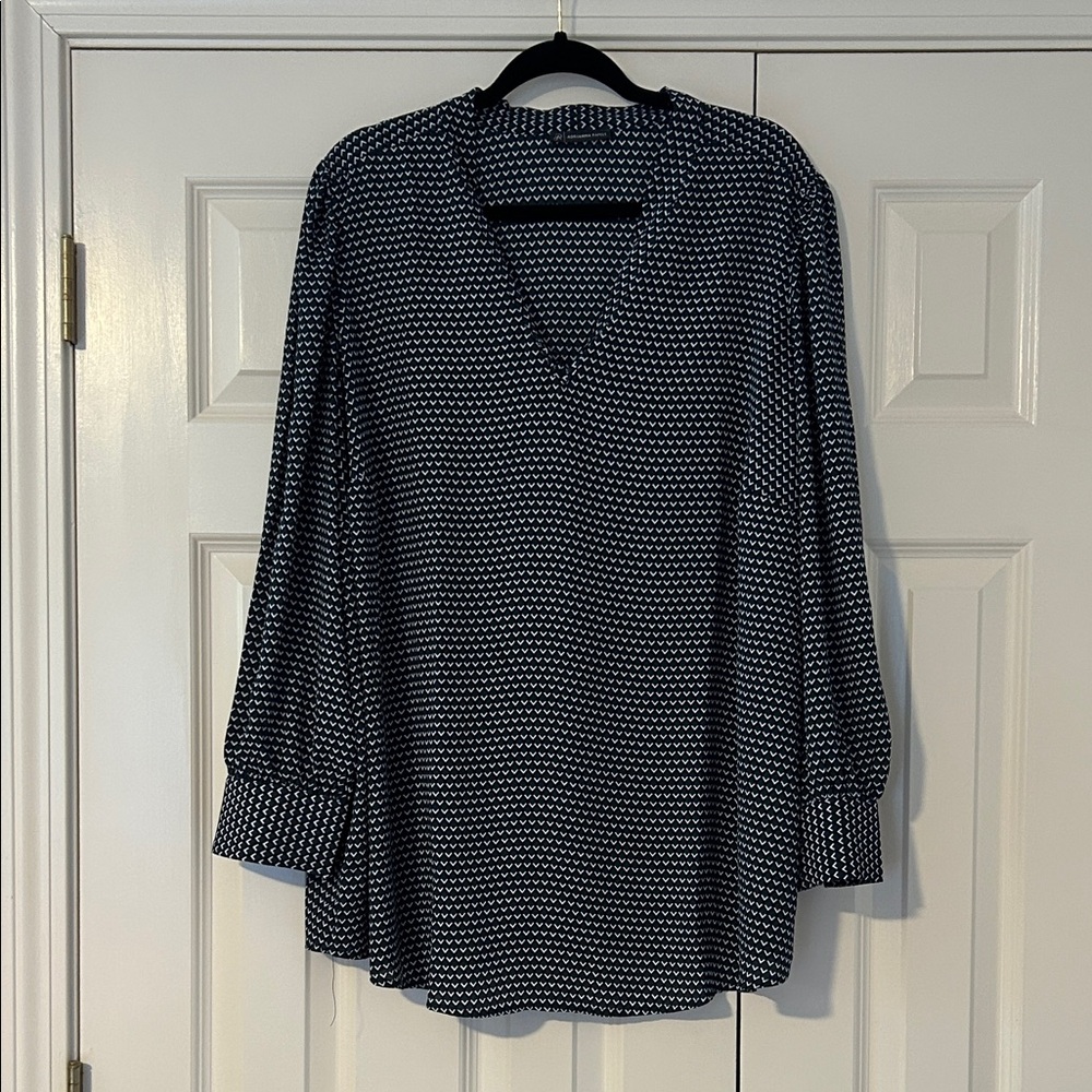 Adrianna Papell Navy and White Blouse